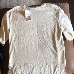 Zara Cream Short Sleeve Top with Lace Trim
